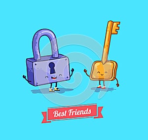 Vector cartoon. Protection, security lock and key