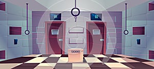 Vector cartoon quest, escape room with doors