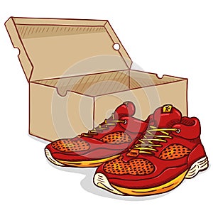 Vector Cartoon Running Shoes with Shoebox photo