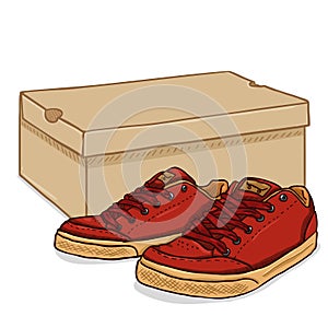 Vector Cartoon Skater Shoes with Shoebox photo