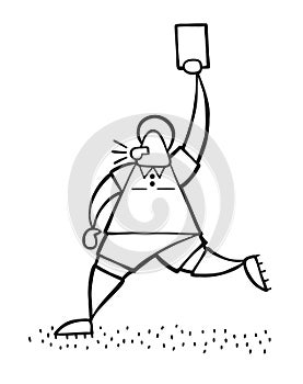 Vector cartoon referee man running and showing red card