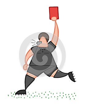 Vector cartoon referee man running and showing red card