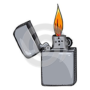 Vector Cartoon Retro Lighter with Flame