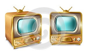 Vector cartoon retro vintage tv set with antenna.