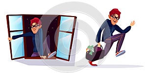 Vector cartoon robber, thief characters set photo