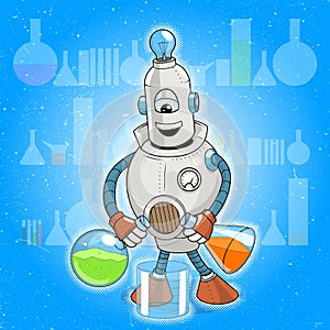 Vector cartoon robot science experiment