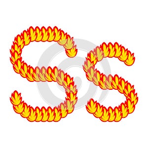 Vector cartoon of `S` alphabet letter in the shape of hot fire