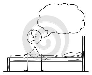 Vector Cartoon of Sad or Frustrated or Depressed Man Sitting in Bed and Saying Something