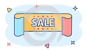 Vector cartoon sale ribbon icon in comic style. Discount, sale sticker label sign illustration pictogram. Sold ribbon business