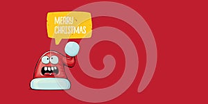 Vector cartoon Santa Claus red hat with smile face isolated on red horizontal bannner background. Merry Christmas photo