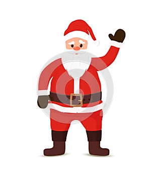 Vector cartoon Santa Claus welcoming with hello