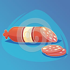 Vector cartoon sausage. Isolated fresh Delicatessen icons cartoon food or web site design, mobile app game vector illustration
