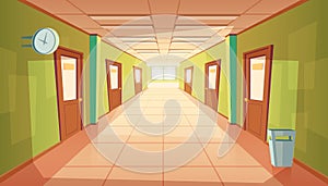 Vector cartoon school or college hallway, university corridor photo