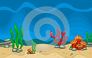 Vector cartoon sea creature and plant in blue underwater