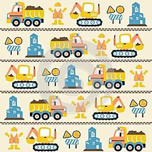 Vector cartoon seamless pattern with construction element