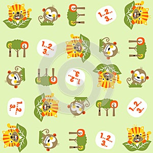 Seamless pattern with cute animals play hide and seek