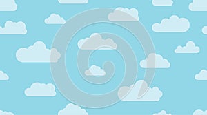 Vector cartoon seamless pattern of flat shape clouds on a blue background. Abstract cloudscape, heaven and sky print for kids room