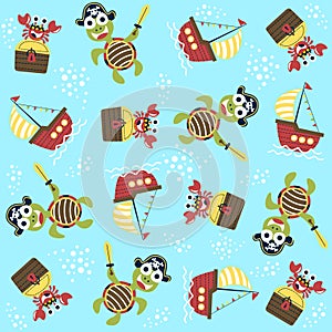 Vector cartoon seamless pattern with funny pirates