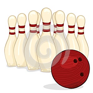 Vector Cartoon Set of Bowling Skittles and Ball