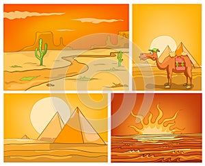 Vector cartoon set of desert backgrounds.