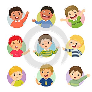 Vector cartoon set of different boy kids with various postures