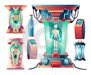 Vector set of futuristic equipment for hibernation