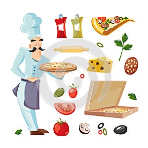 Vector Cartoon set with ingridients of pizza