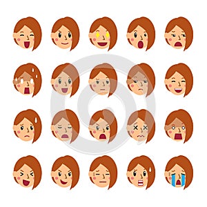 Vector cartoon set of a woman faces showing different emotions