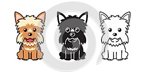 Vector cartoon set of yorkshire terrier dog