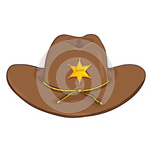 Vector Cartoon Sheriff Cowboy Hat on White Bcakground