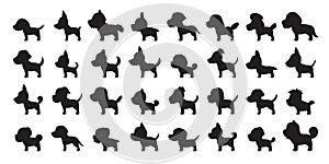 Vector cartoon silhouette dogs of various breeds side view