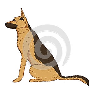 Vector Cartoon Sitting German Shepherd Dog