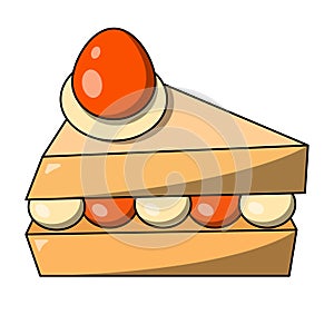 vector cartoon slice of cream cake with red cherry on top