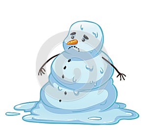 Vector cartoon snowman melting