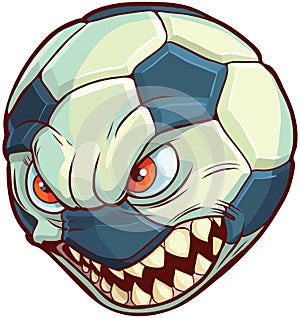 Vector Cartoon Soccer Ball with Mean Face and Sharp Teeth