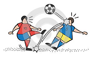 Vector cartoon soccer player man kicking ball and hitting other