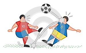 Vector cartoon soccer player man kicking ball and hitting other