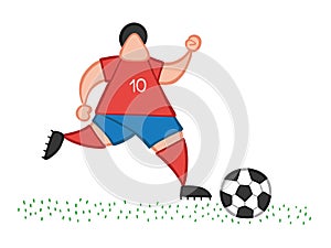 Vector cartoon soccer player man running and dribble ball on pit