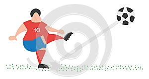 Vector cartoon soccer player man shooting ball on pitch