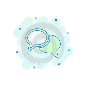 Vector cartoon speech bubble icon in comic style. Discussion dialog concept illustration pictogram. Talk bubble business splash e