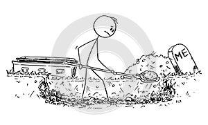 Vector Cartoon Illustration of Man Digging His Own Grave