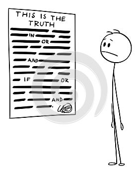 Vector Cartoon Illustration of Man Reading Censored Statement of the Truth photo