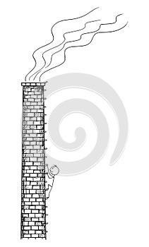 Vector Cartoon Illustration of Man, Worker or Ecologist Climbing old Factory Smokestack or Chimney. photo