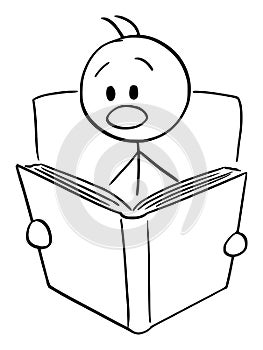 Vector Cartoon of Shocked or Frightened Man Reading Scary or Shocking Book
