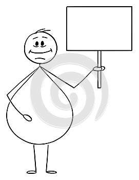 Vector Cartoon of Smiling Obese or Overweight Man Holding Empty Sign