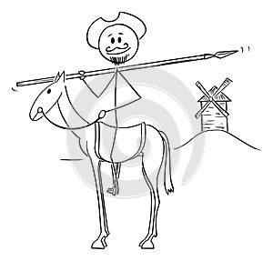 Vector Cartoon Illustration of Knight on Horse - Don Quijote, Character From The Ingenious Gentleman Sir Quixote of La photo