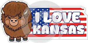 Vector cartoon sticker with bison kid and with the inscription \