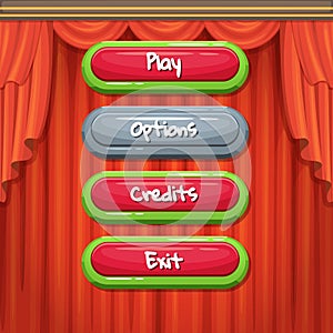 Vector cartoon style contoured enabled and disabled buttons with text for game