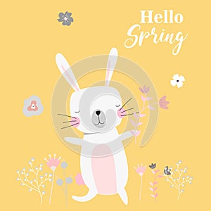 Vector cartoon style easter bunny greeting card