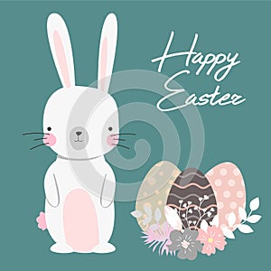 Vector cartoon style easter bunny greeting card